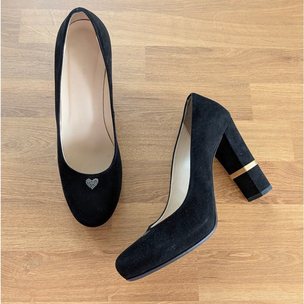 Fabiani Sara Kent Black Suede Block Heel Italy Pumps Womens EU 38.5/US 8.5